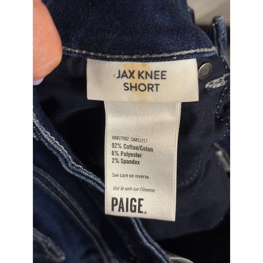 Paige Jax Knee Shorts Dark Wash Raw Hem Denim Bermuda Shorts | Size 25 - Picture 5 of 6
